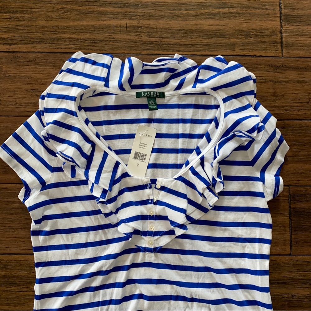 041. NWT Ralph Lauren Stripe Ruffle Button Top - Picture 10 of 10